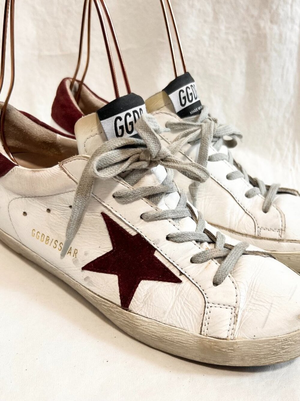 Golden Goose Superstar sneakers 39 9 white leather burgundy suede maroon gray